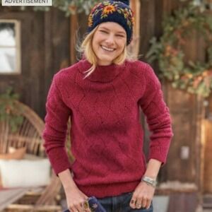 SUNDANCE Sweater Women's Large Pink Silk Blend Pointelle Knit Turtleneck Boho